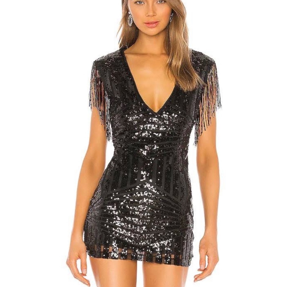 Carly Fringe Mini Dress in Black